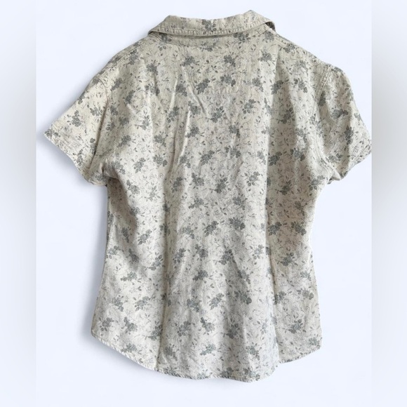 Vintage No-Excess Womens Floral Grey Linen Blend Short Sleeve Button Up Shirt L - Picture 2 of 9